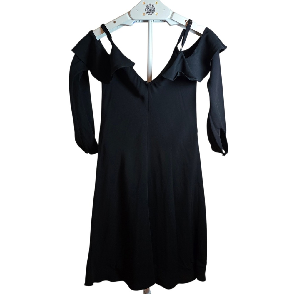 A.L.C. Felicia Black Cold Shoulder Ruffle Dress Size 0 Italian Fabric - Picture 10 of 11
